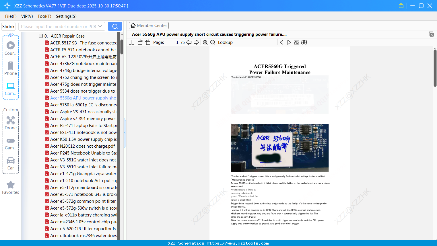 Laptop Acer 5560g APU Power Supply Short Circuit Causes Triggering Power Failure
